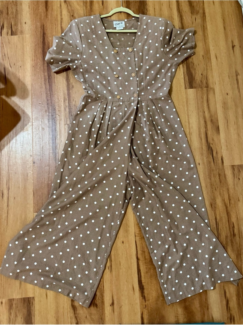 Vintage Brown Polka Dot Wide-Leg Jumpsuit